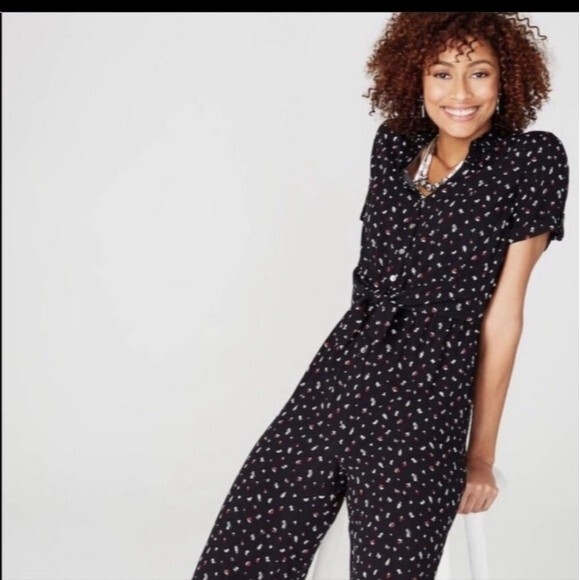 J. Jill Jumpsuit SM Jumpsuit Ditzy Rockabelly Button Front Tie Maxi Romper - Picture 6 of 12